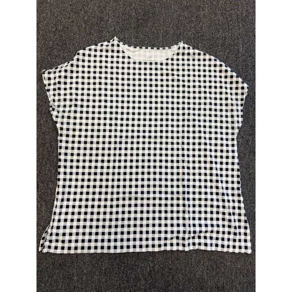 J. Jill Luxe Supima Relaxed Stretch Tee Black White Gingham Print Womens Size S - Picture 11 of 14